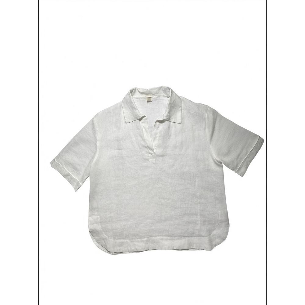 Magaschoni White Linen Top M Quiet Luxury Minimalist Coastal Capsule Wardrobe